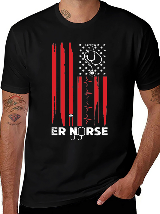 ER Nurse American Flag Graphic T-Shirt