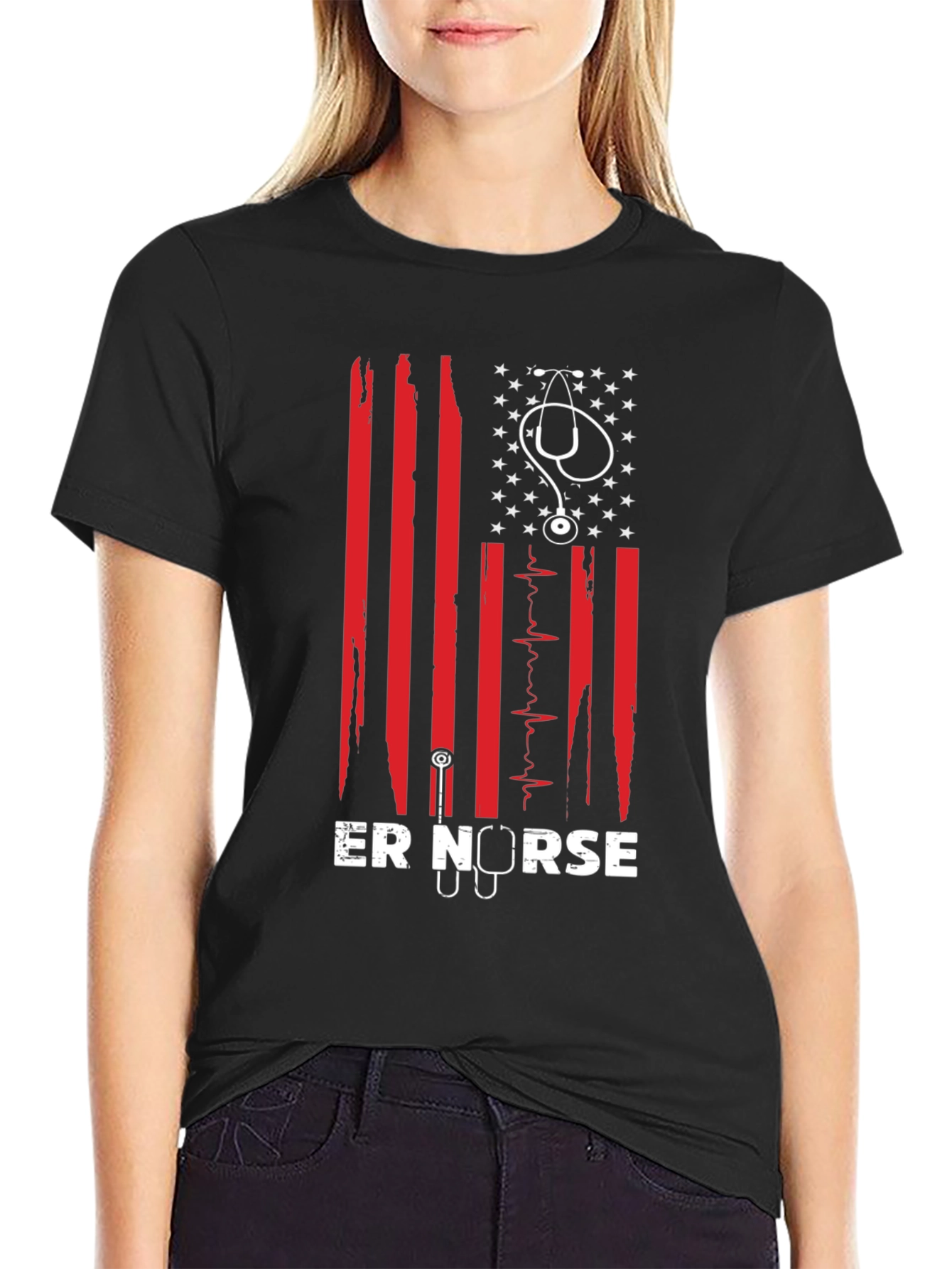 ER Nurse American Flag Graphic T-Shirt