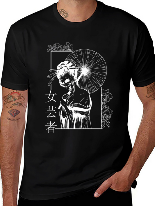 Geisha Skeleton Graphic T-Shirt - Unique Design