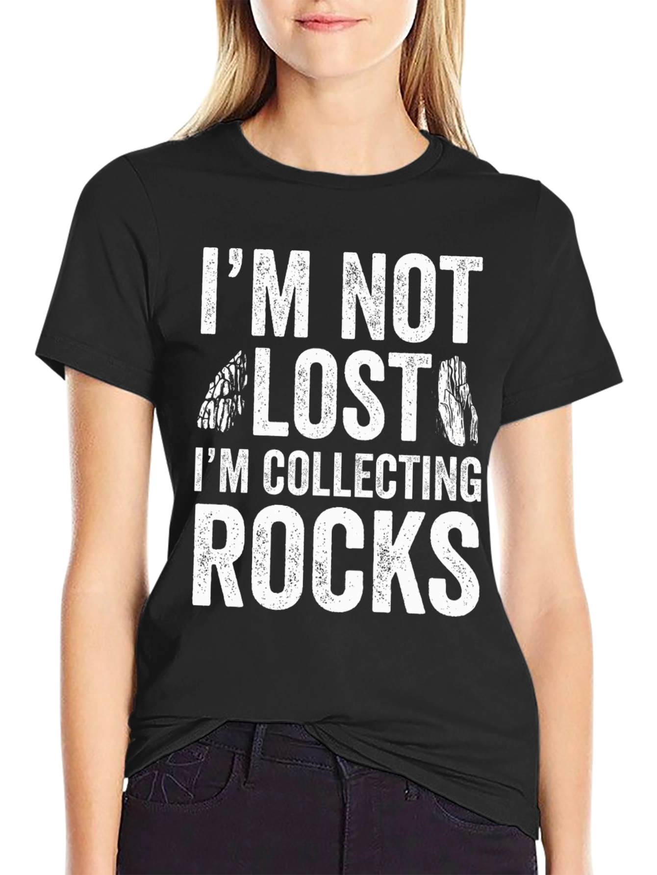 Im Not Lost Im Collecting Rocks Black T-Shirt