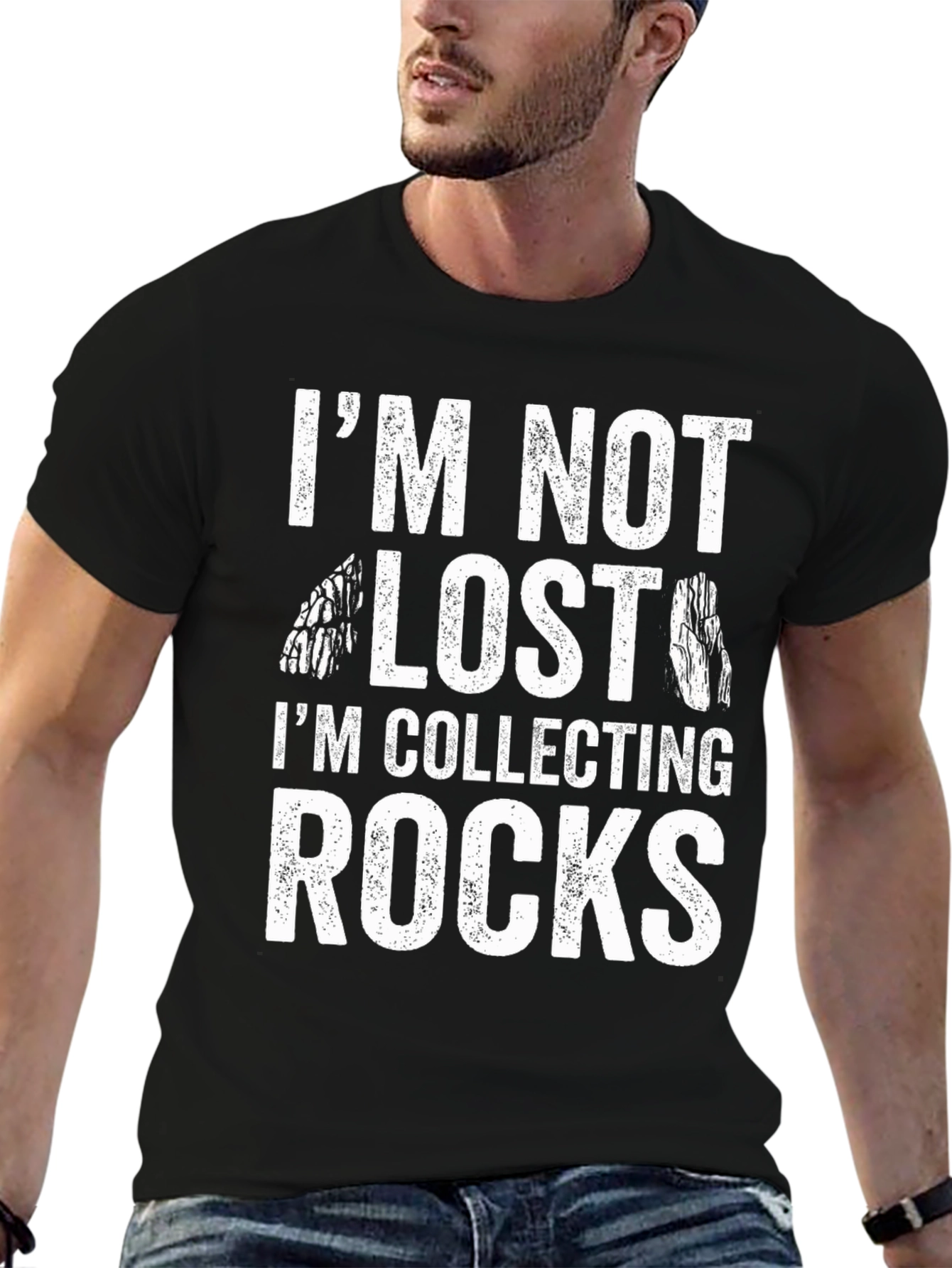 Im Not Lost Im Collecting Rocks Black T-Shirt
