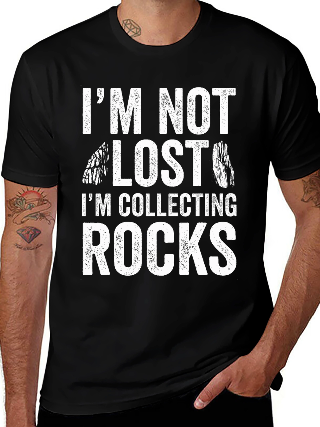 Im Not Lost Im Collecting Rocks Black T-Shirt