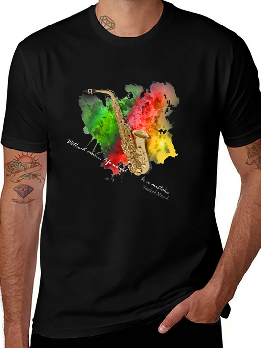 Saxophone Music T-Shirt - Artistic Watercolor Design
