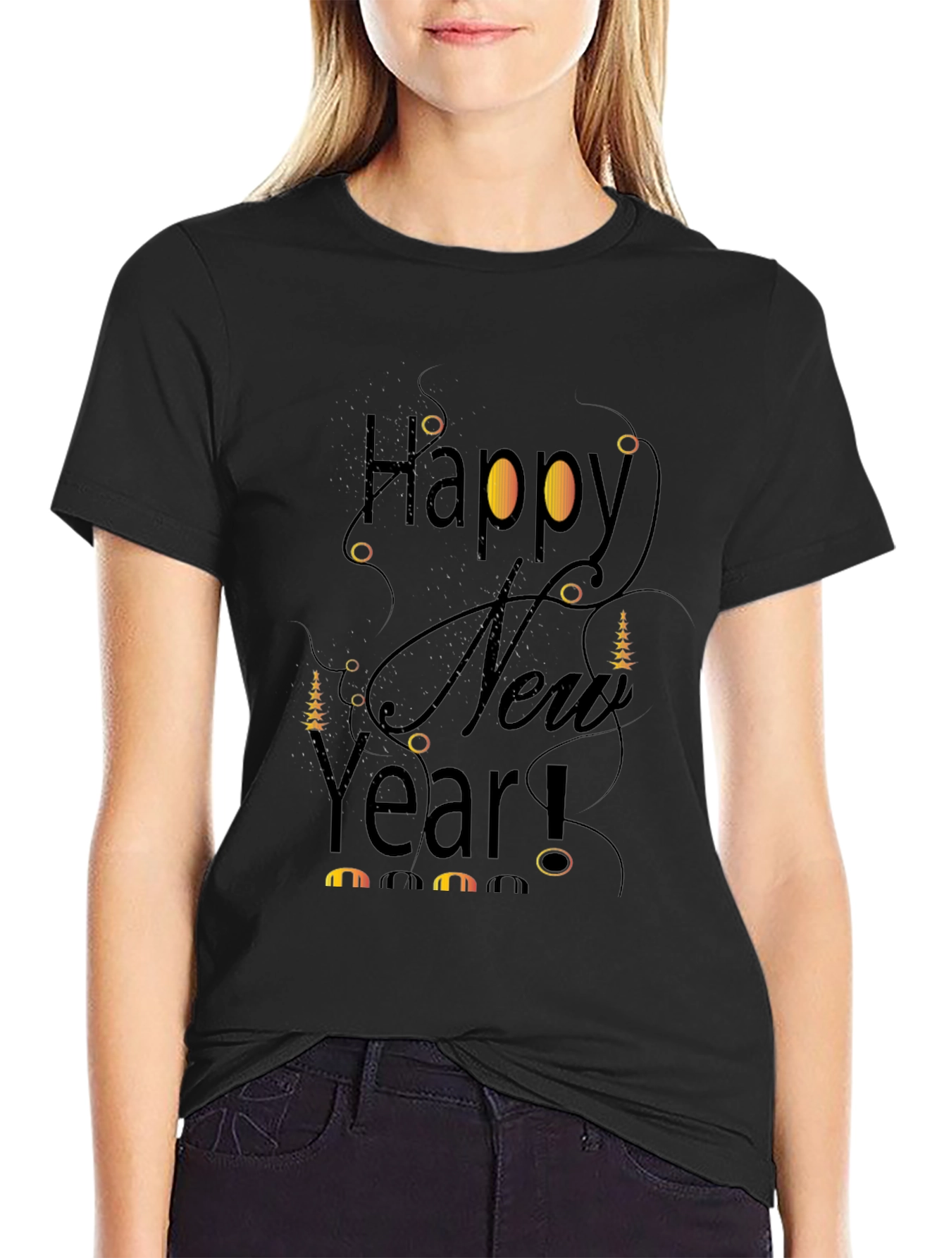 Happy New Year Black T-Shirt Graphic Tee
