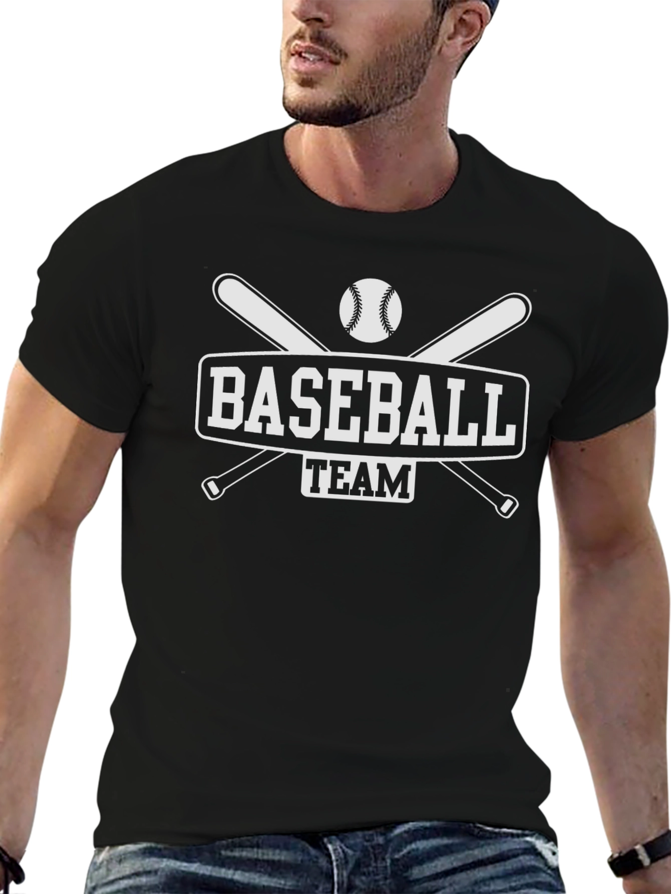 Baseball Team Graphic Tee - Black Cotton T-Shirt