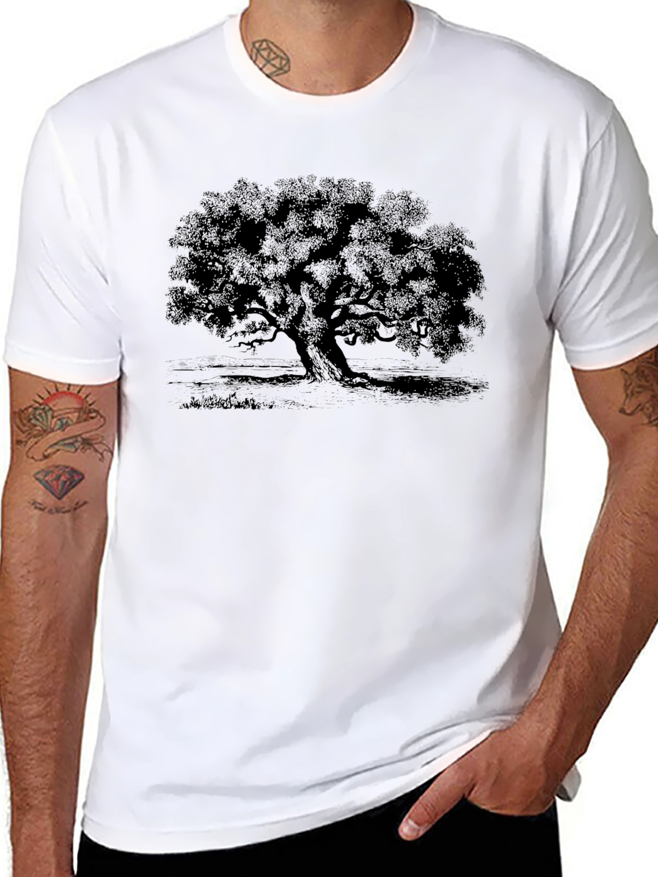 Classic Tree Graphic Tee - Black Cotton Comfort