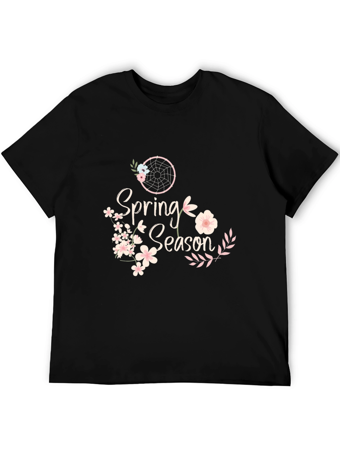 Spring Season Floral Graphic Black T-Shirt