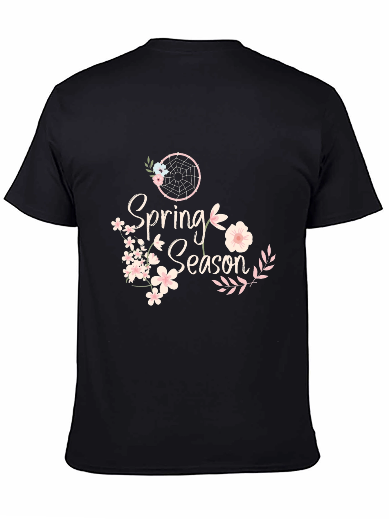 Spring Season Floral Graphic Black T-Shirt