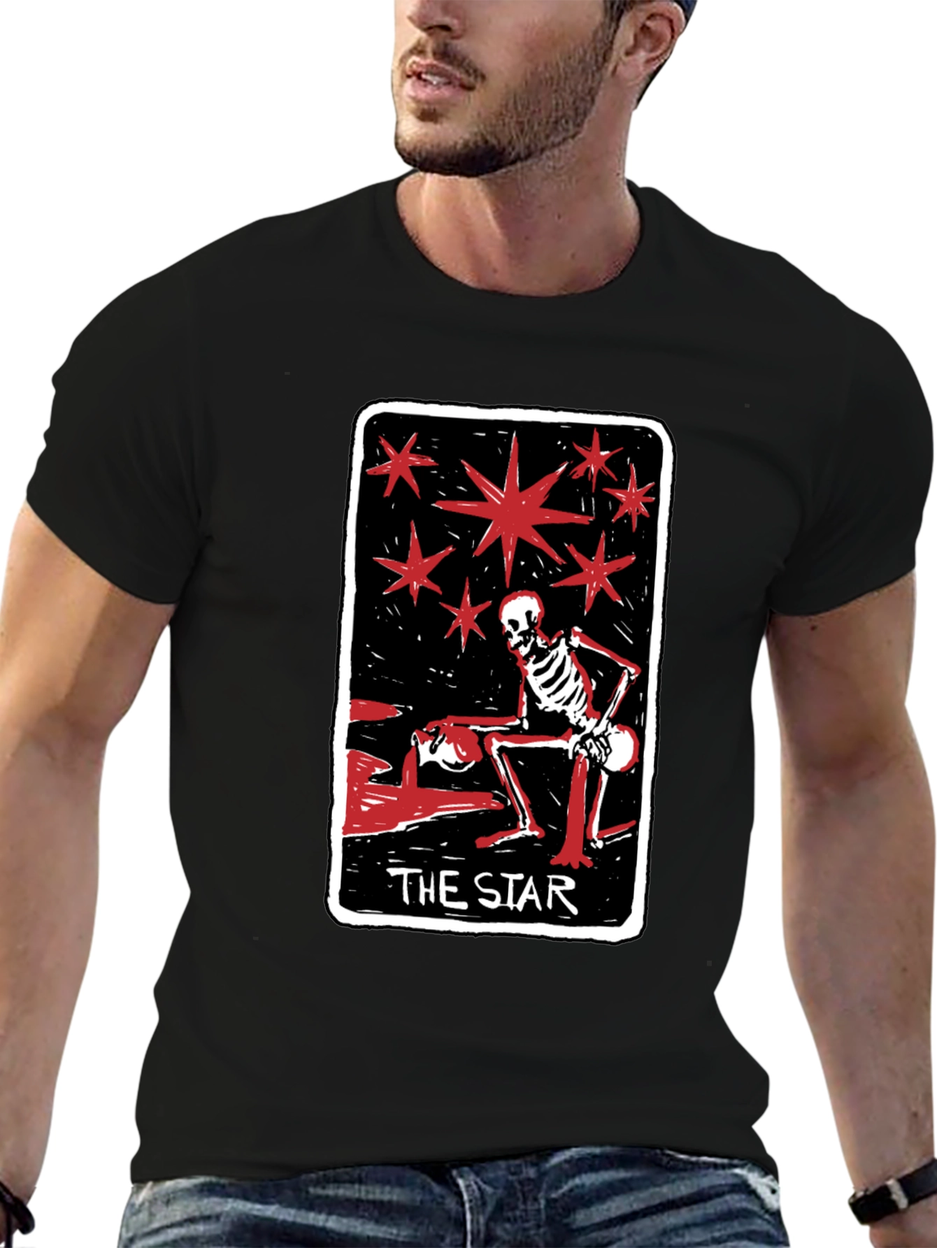 Skeleton The Star Tarot Card Graphic Tee