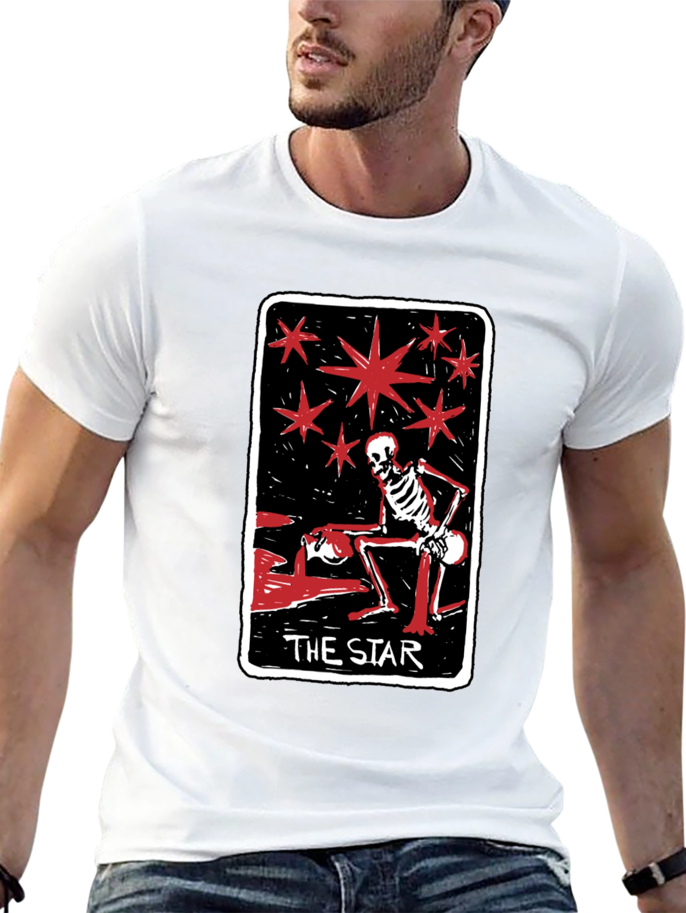 Skeleton The Star Tarot Card Graphic Tee