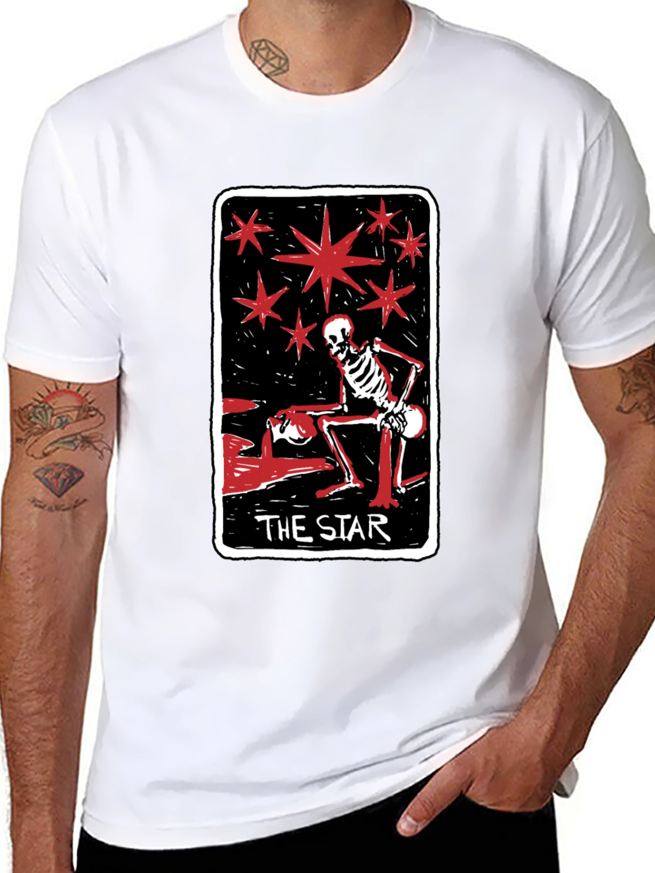 Skeleton The Star Tarot Card Graphic Tee