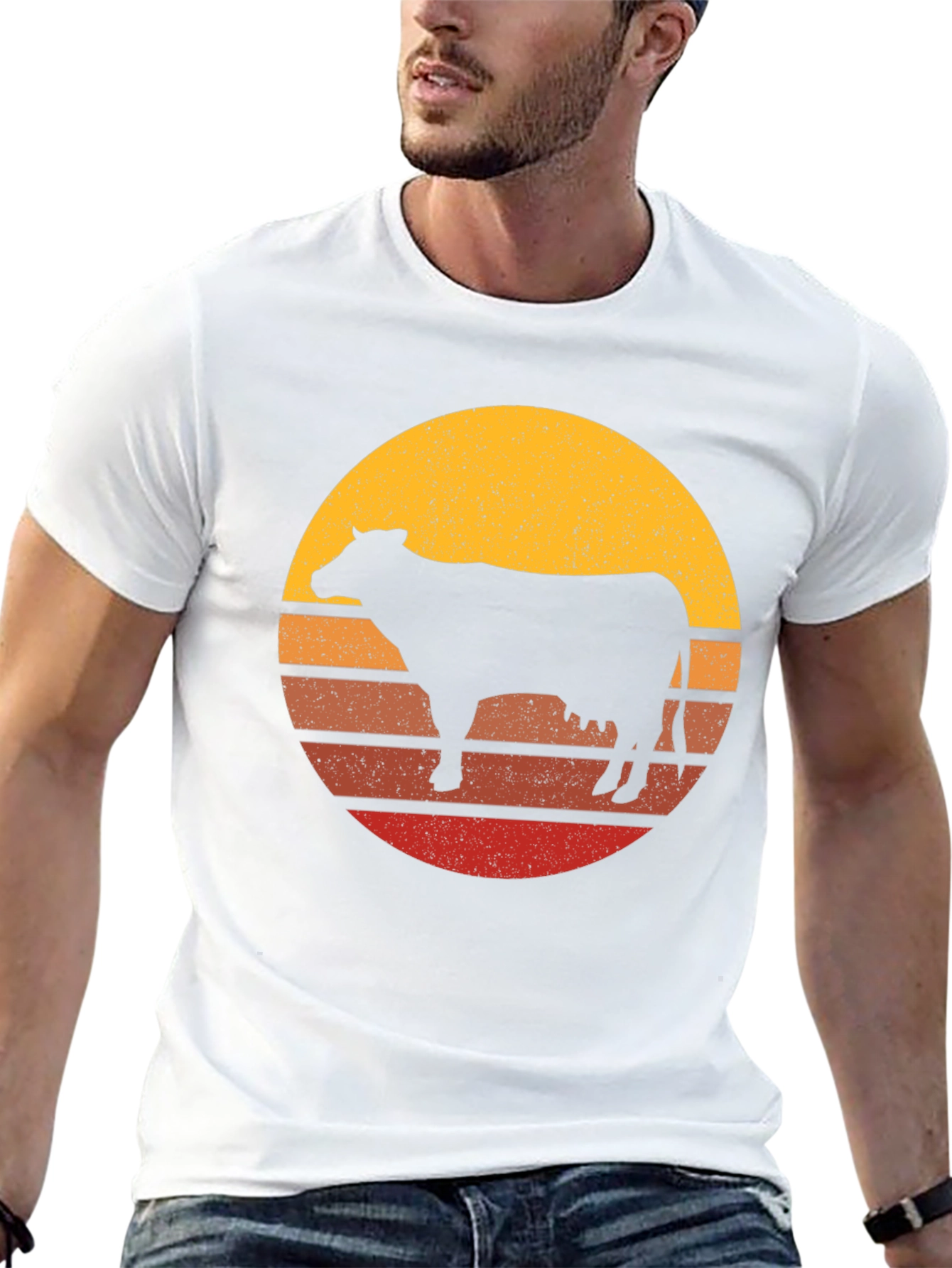 Retro Cow Sunset Graphic T-Shirt