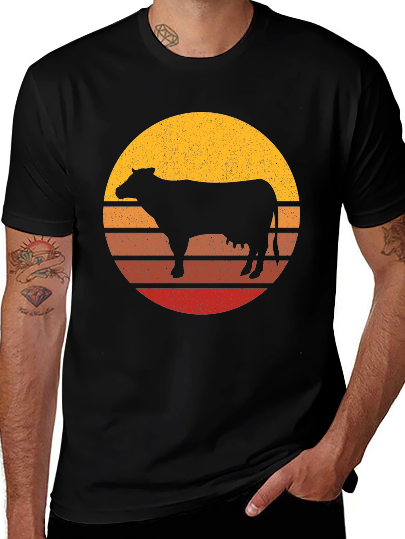 Retro Cow Sunset Graphic T-Shirt