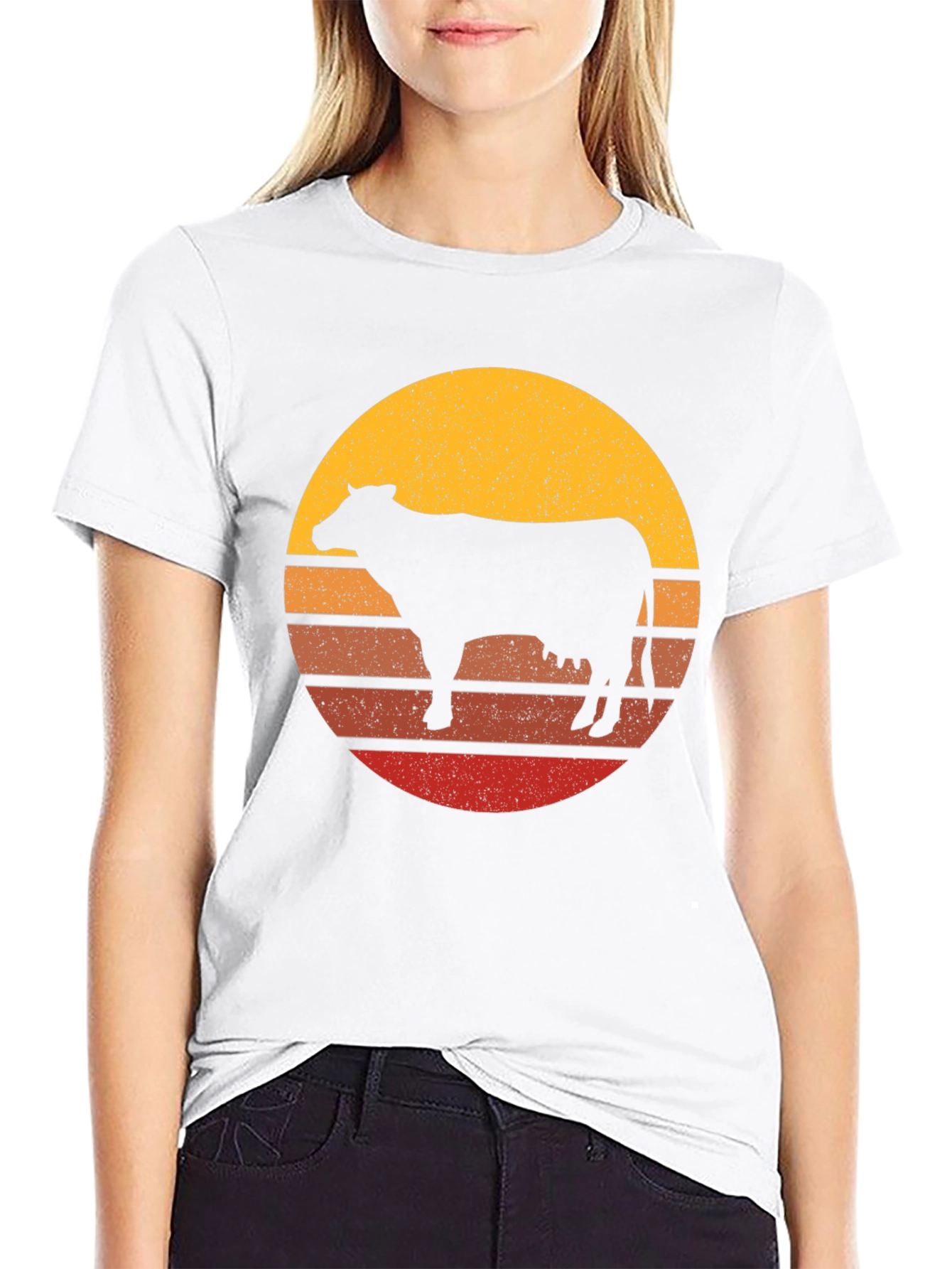 Retro Cow Sunset Graphic T-Shirt