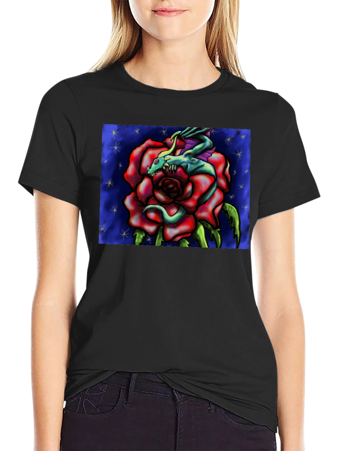Dragon Rose Graphic Tee - Black