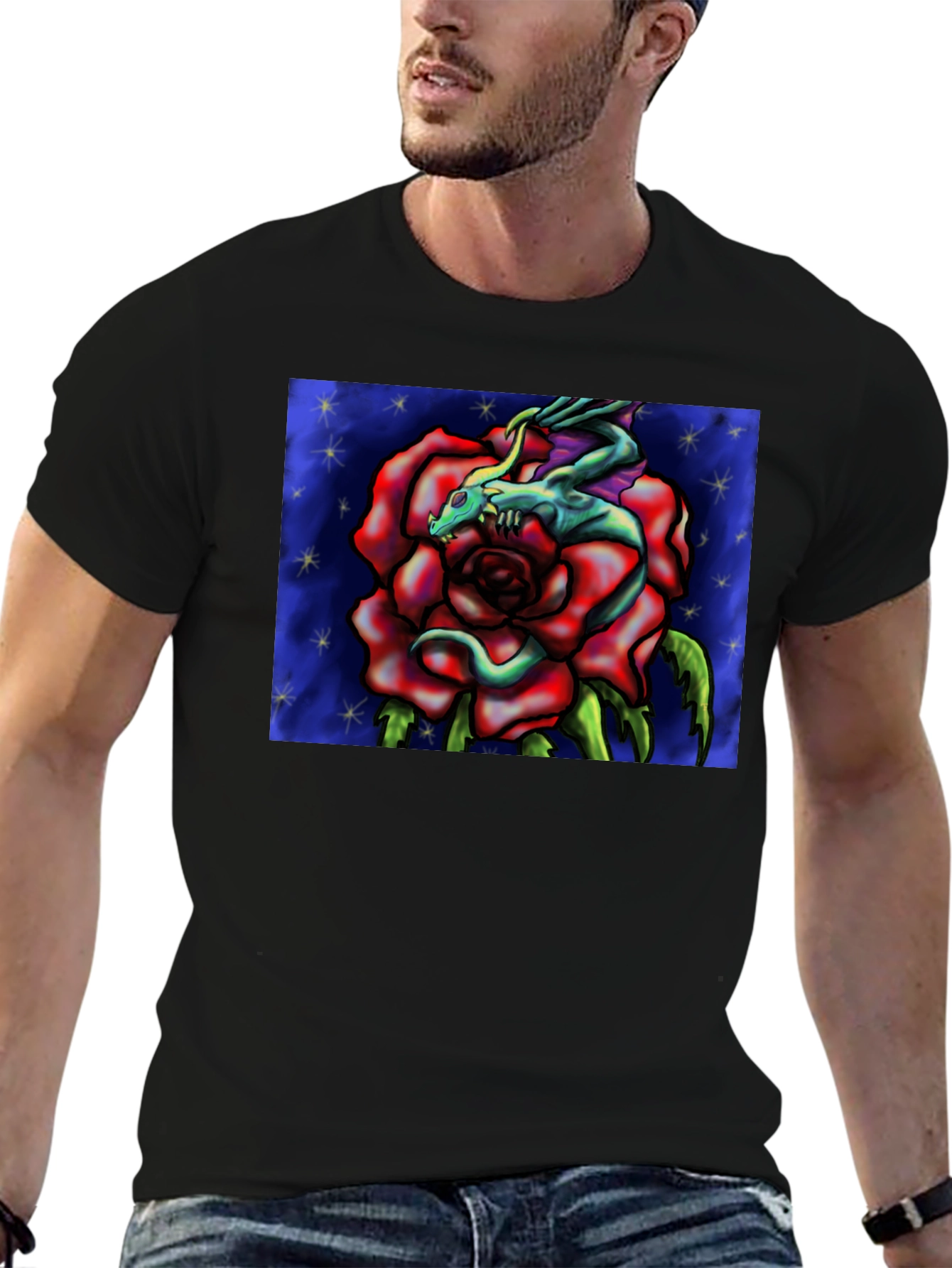 Dragon Rose Graphic Tee - Black