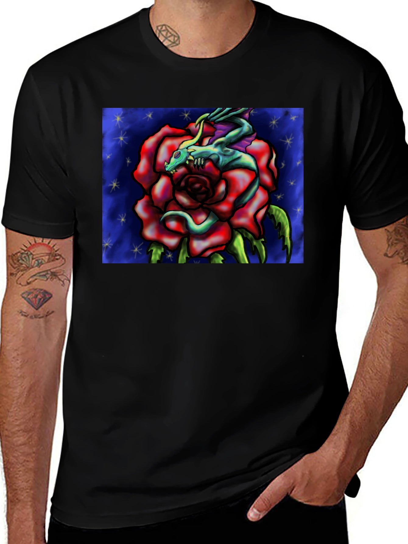 Dragon Rose Graphic Tee - Black