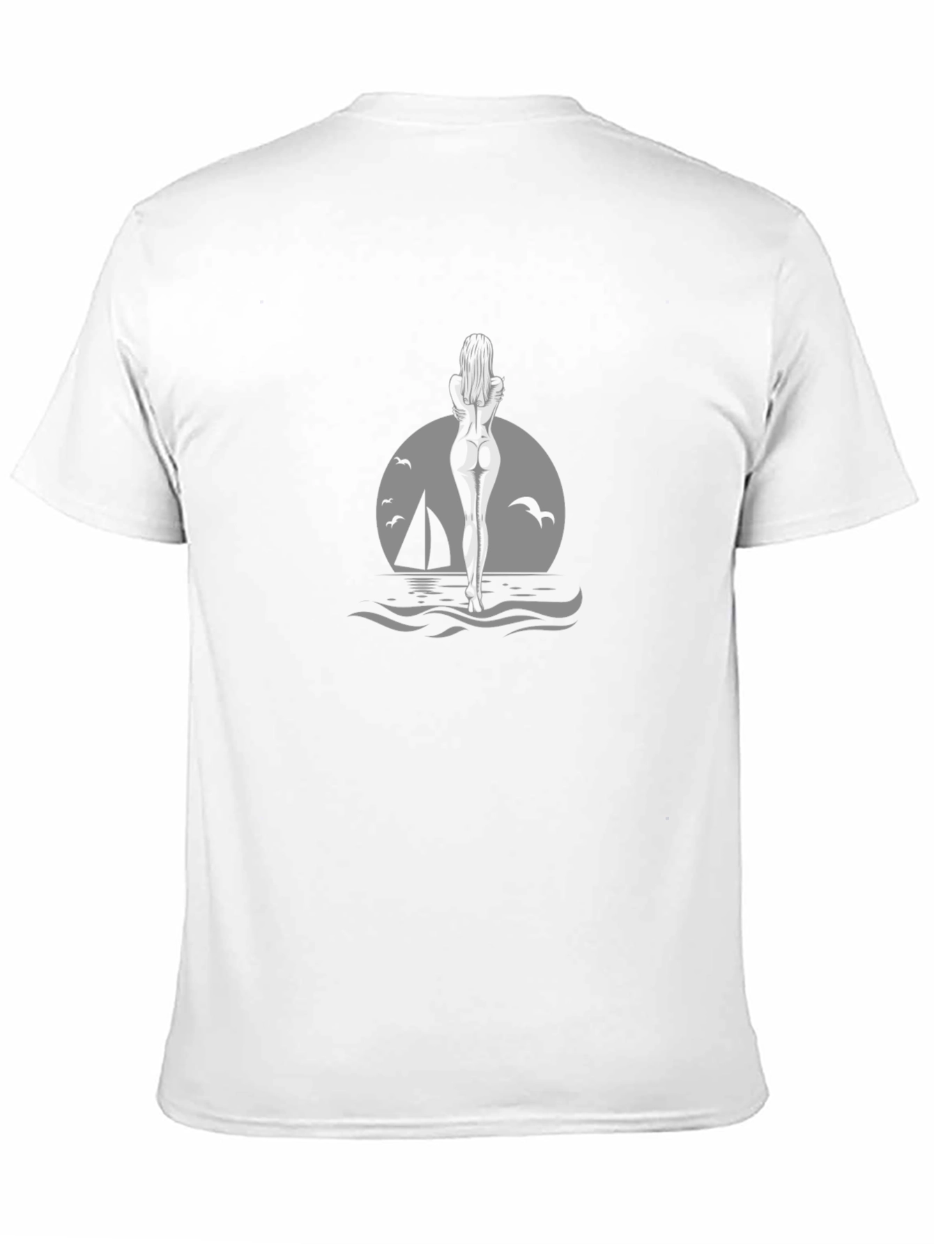 Black T-Shirt with Ocean Illustration