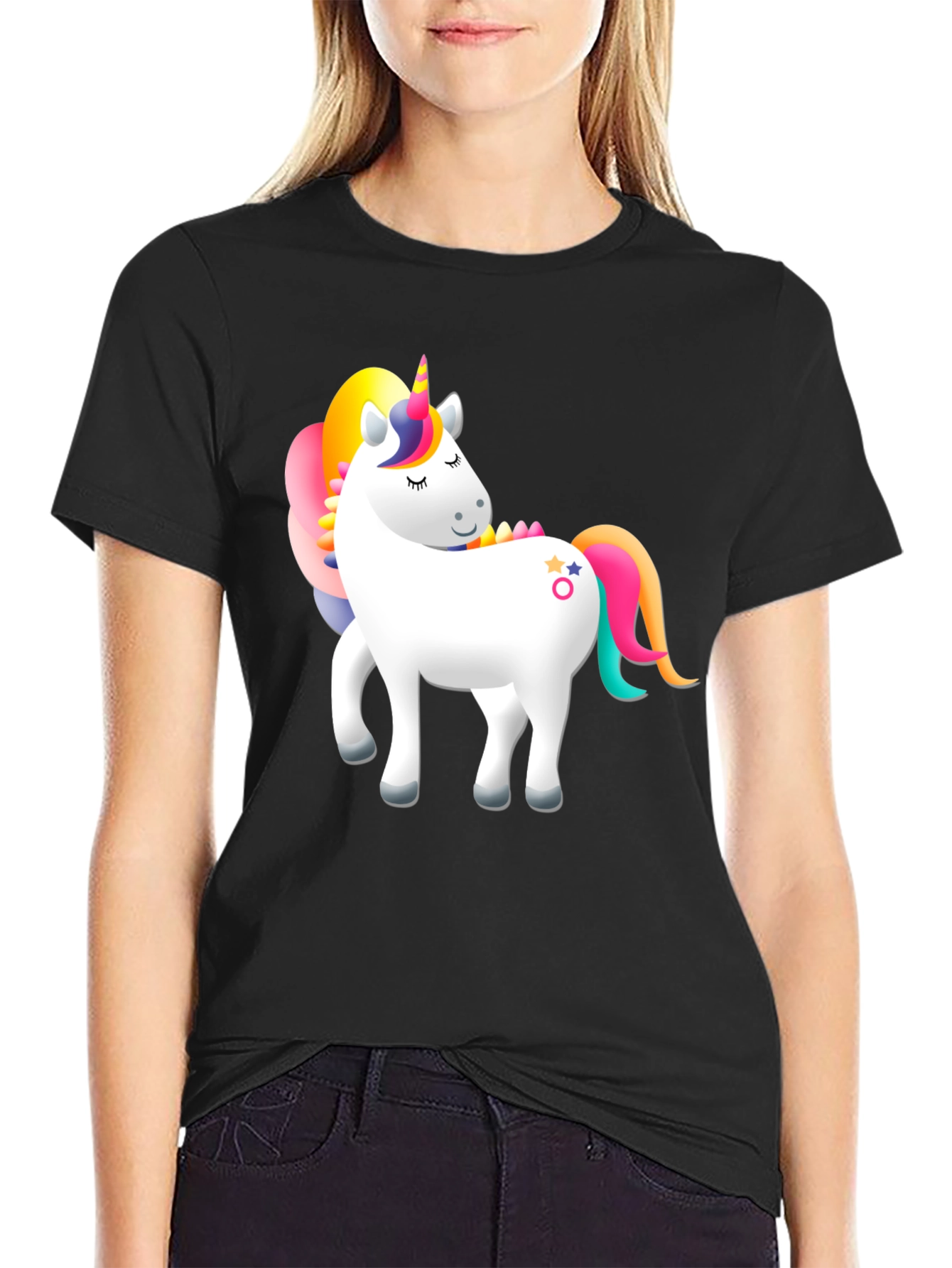 Unicorn Graphic Print Black Tee
