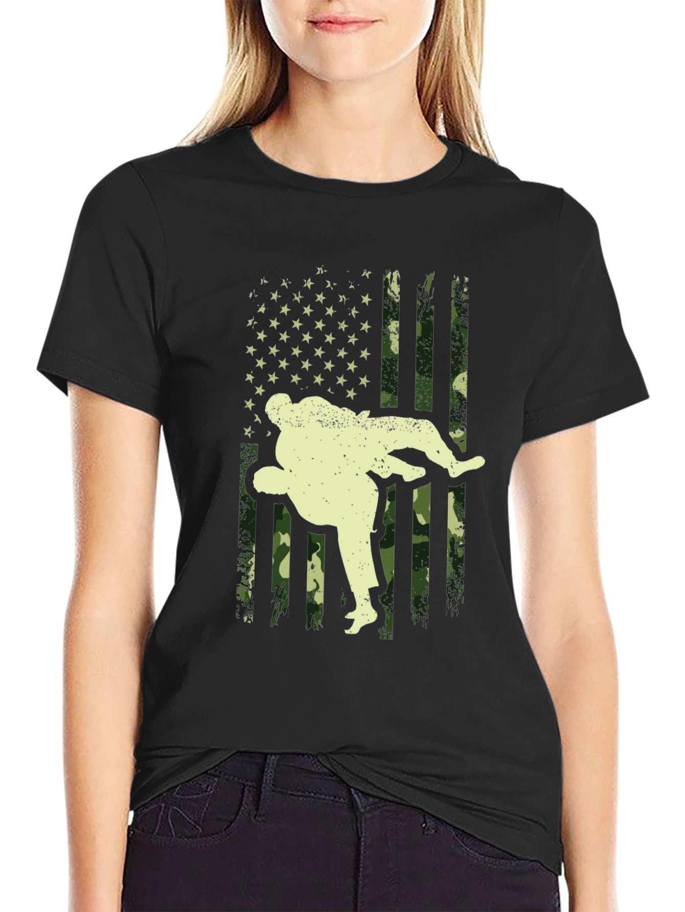 Wrestling USA Flag Camo Print T-Shirt