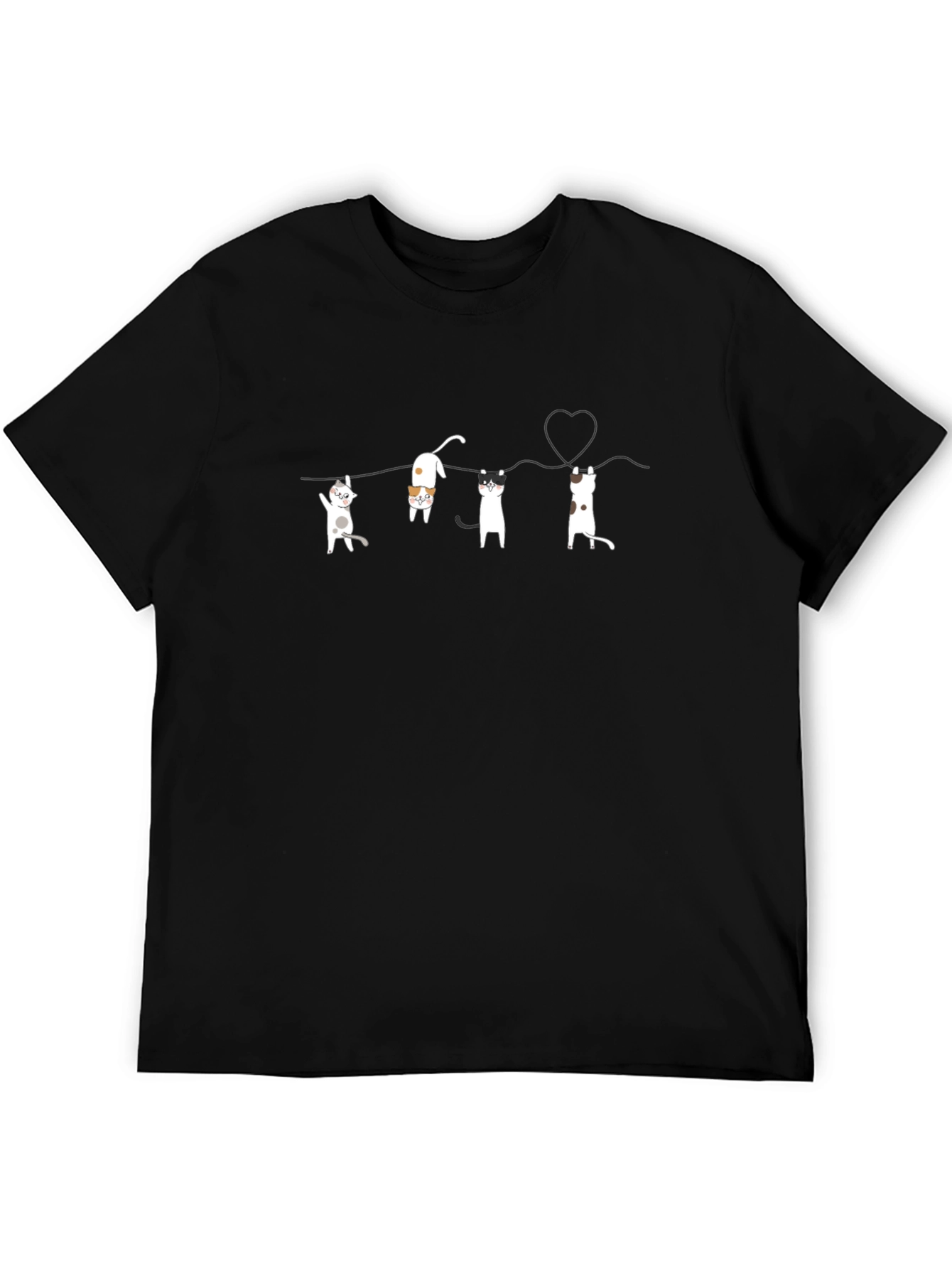 Cat Line Art Black T-Shirt