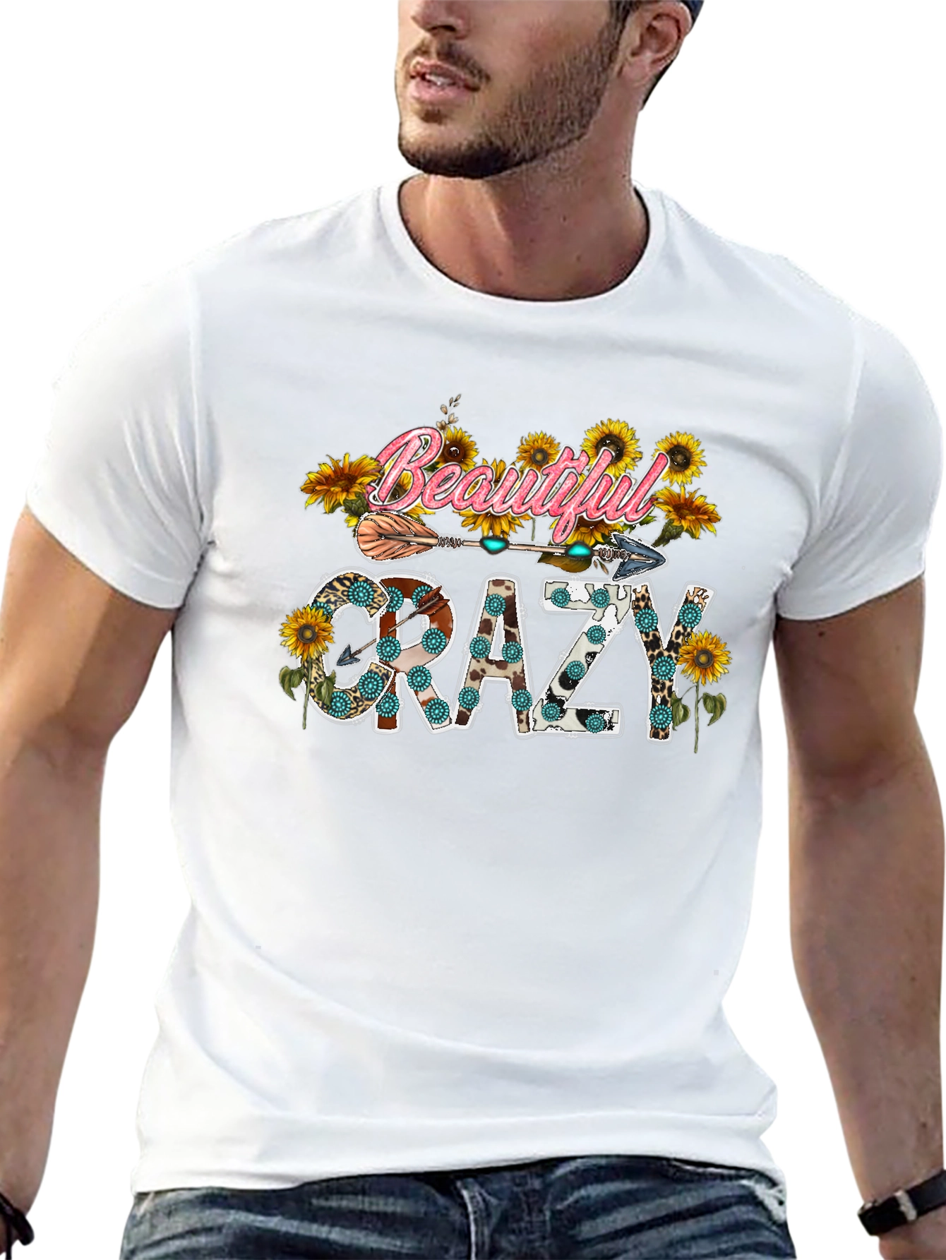 Beautiful Crazy Graphic Tee Sunflower Shirt