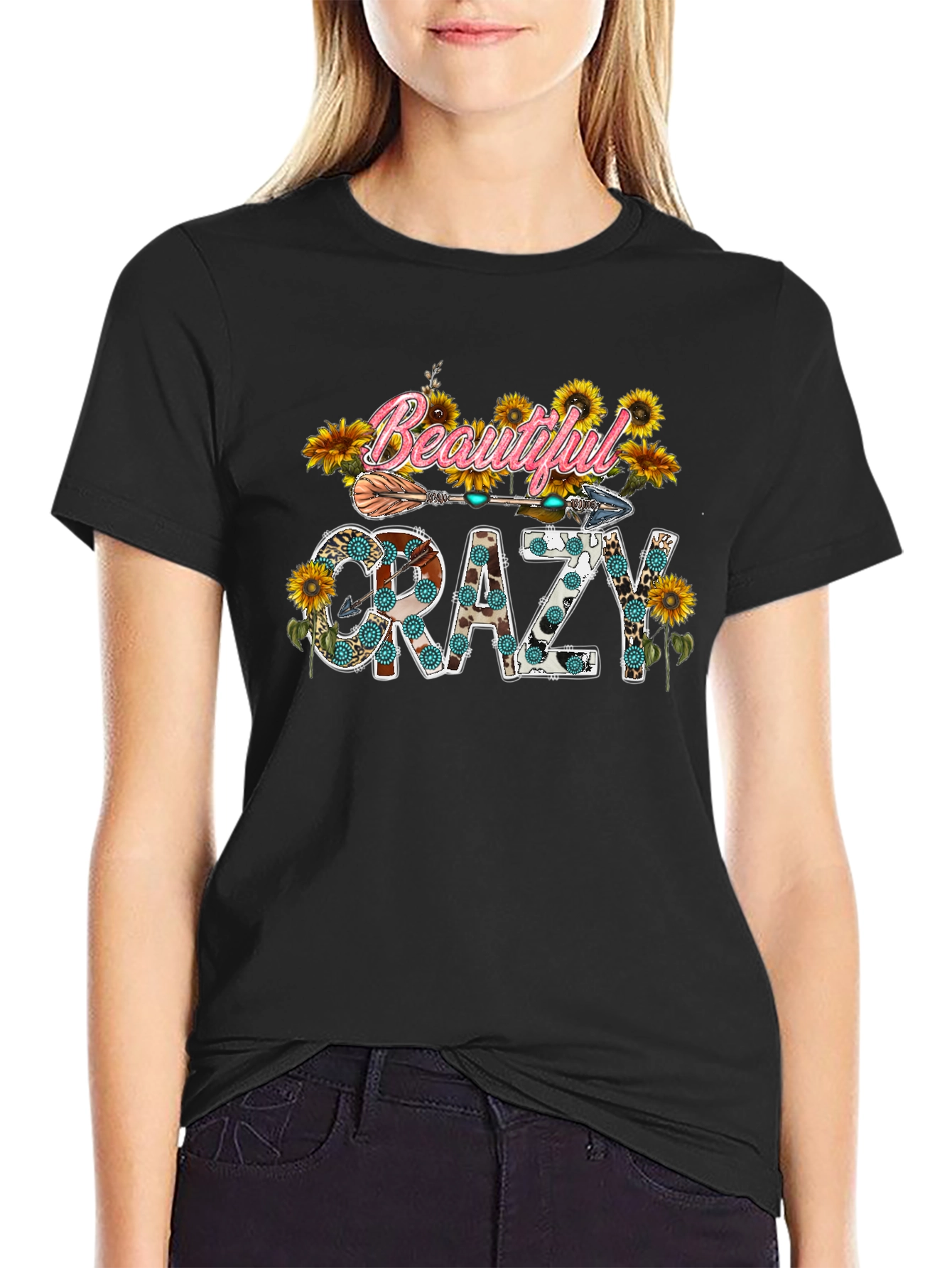 Beautiful Crazy Graphic Tee Sunflower Shirt