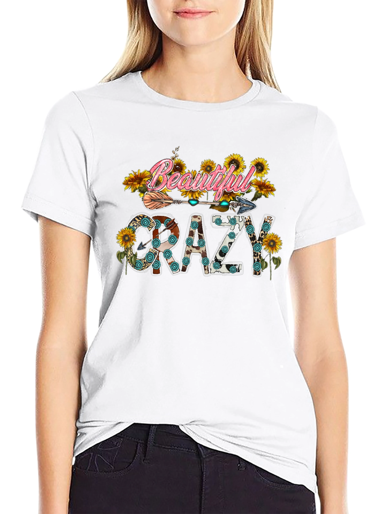 Beautiful Crazy Graphic Tee Sunflower Shirt