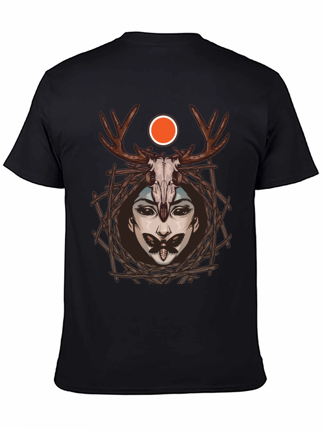 Dark Aesthetic Graphic Tee: Antler Skull & Moth Design