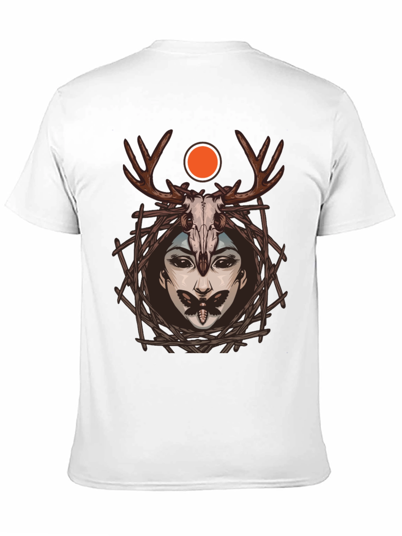 Dark Aesthetic Graphic Tee: Antler Skull & Moth Design