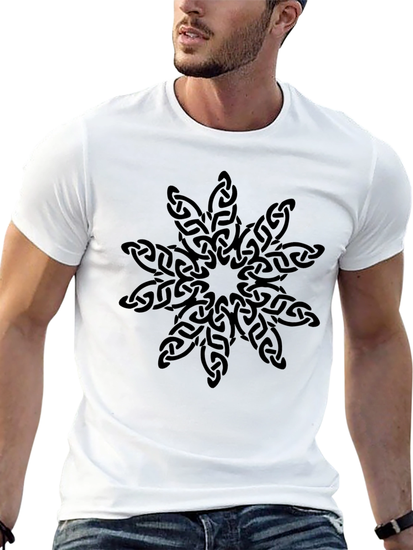 Mens Black T-Shirt with Celtic Knot Design
