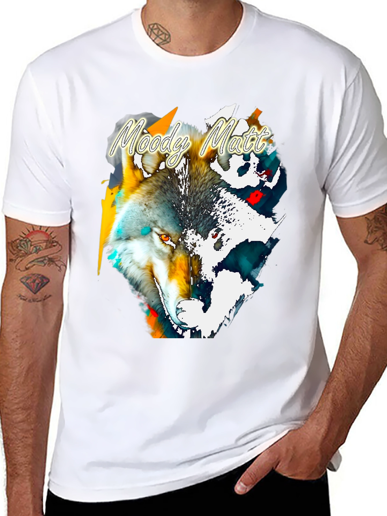 Moody Matt Wolf Graphic Tee - Artistic Mens T-Shirt