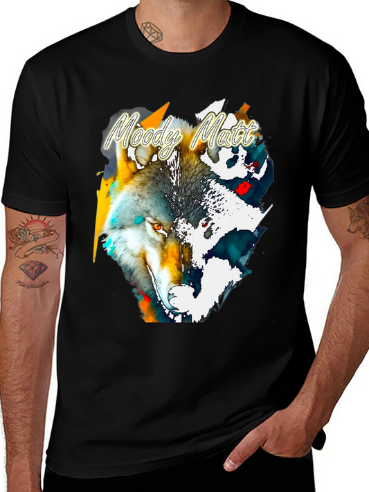 Moody Matt Wolf Graphic Tee - Artistic Mens T-Shirt