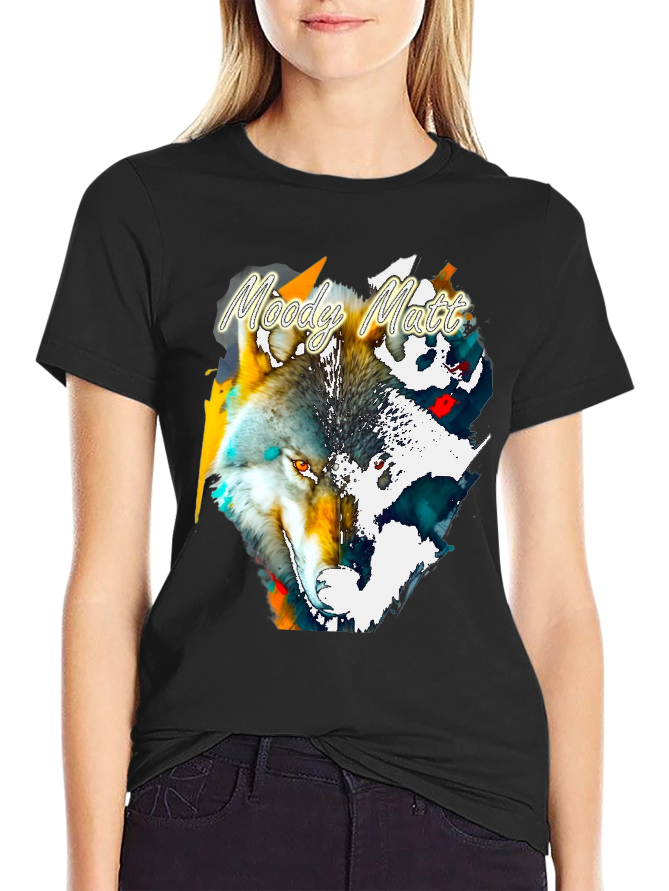 Moody Matt Wolf Graphic Tee - Artistic Mens T-Shirt