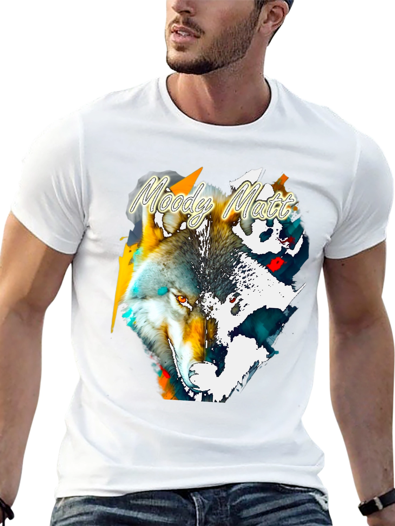 Moody Matt Wolf Graphic Tee - Artistic Mens T-Shirt
