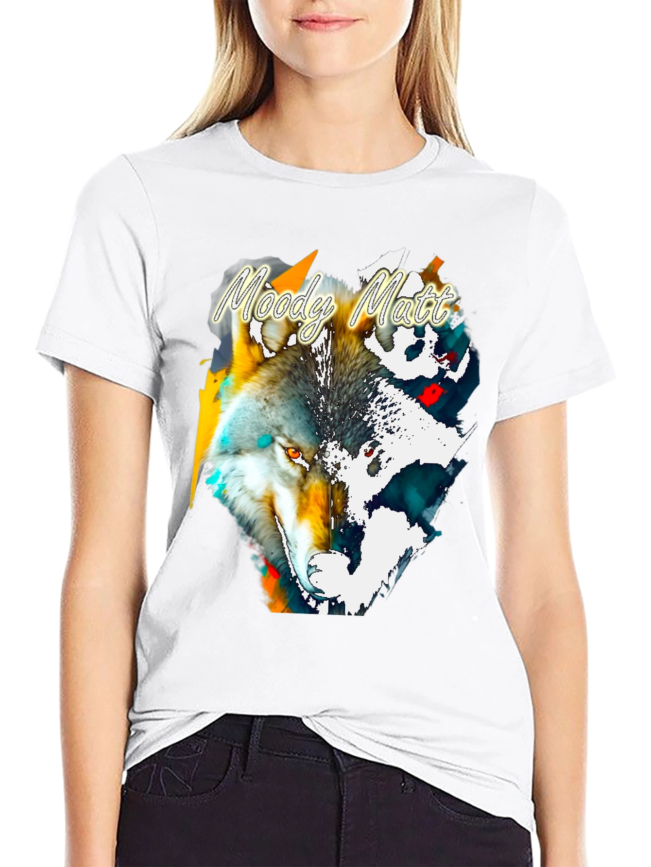 Moody Matt Wolf Graphic Tee - Artistic Mens T-Shirt