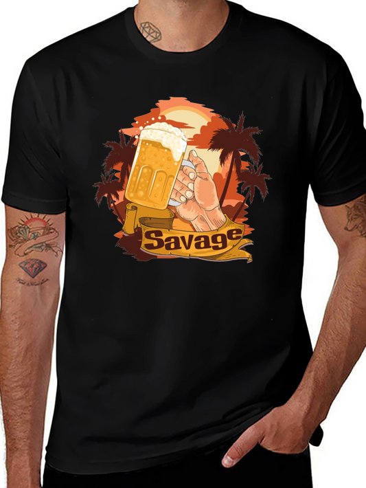 Savage Beer Graphic Tee - Tropical Sunset