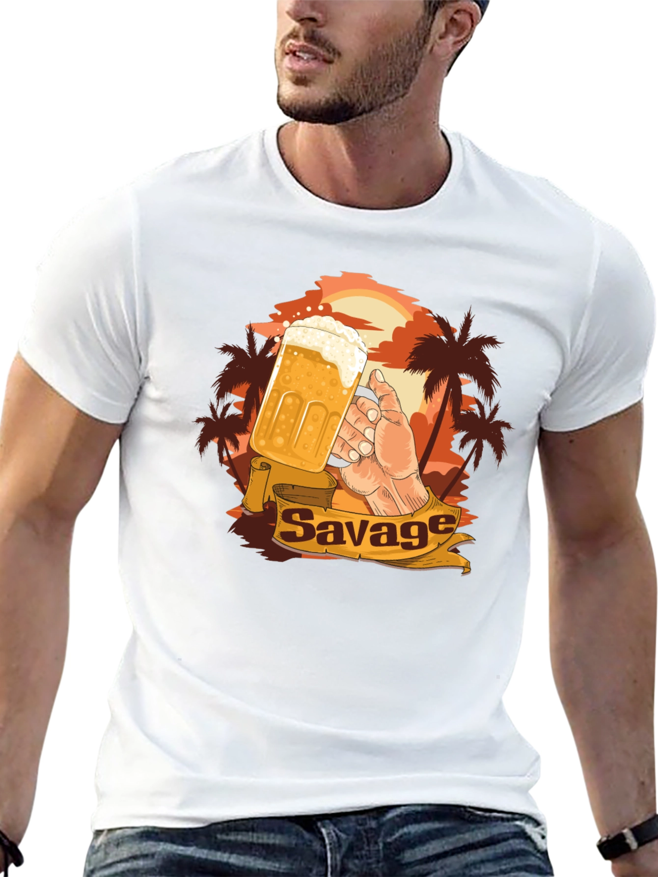 Savage Beer Graphic Tee - Tropical Sunset