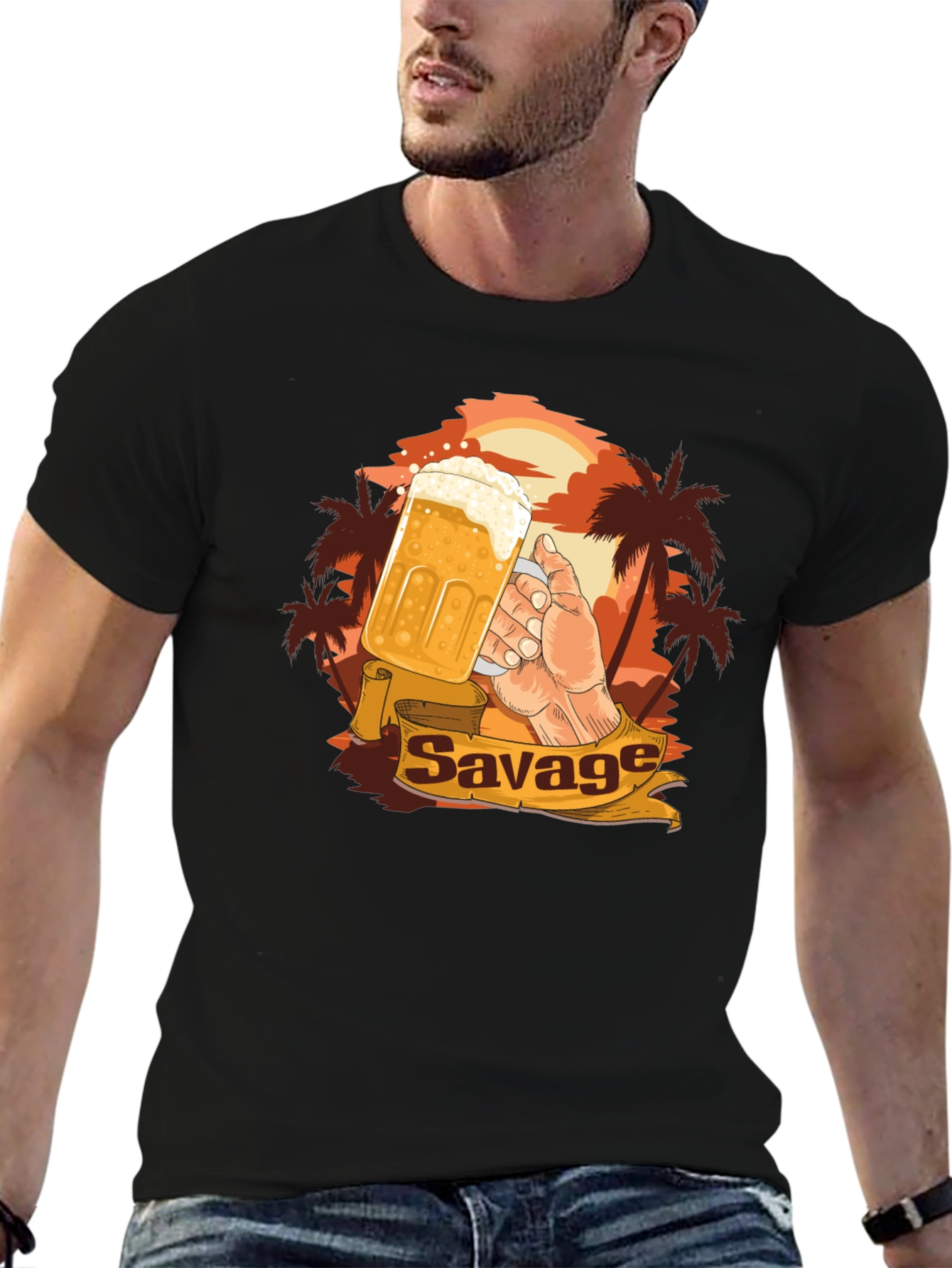 Savage Beer Graphic Tee - Tropical Sunset