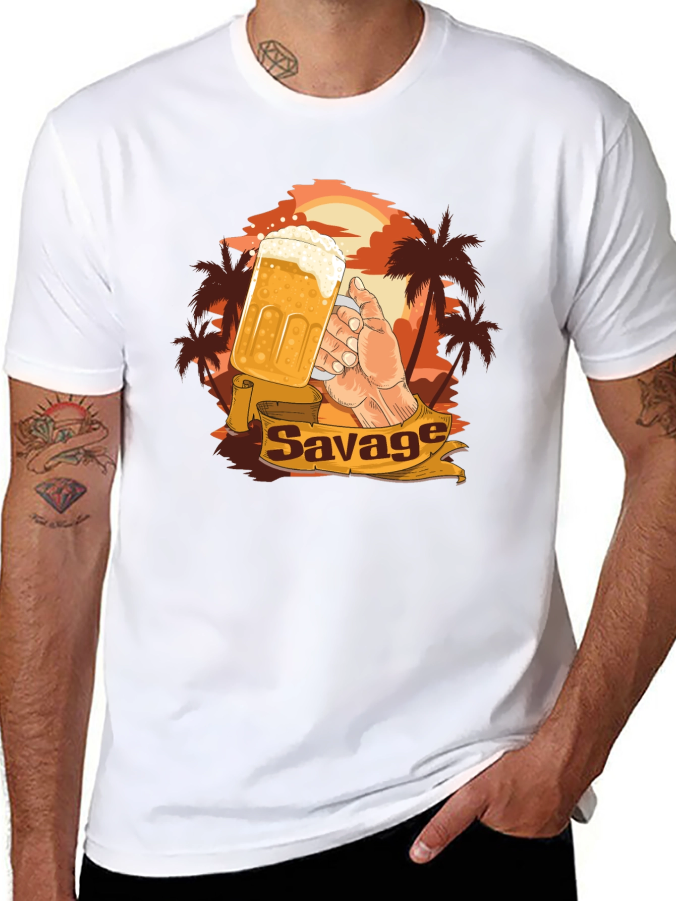 Savage Beer Graphic Tee - Tropical Sunset