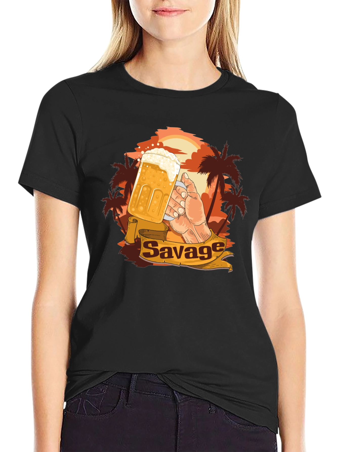 Savage Beer Graphic Tee - Tropical Sunset