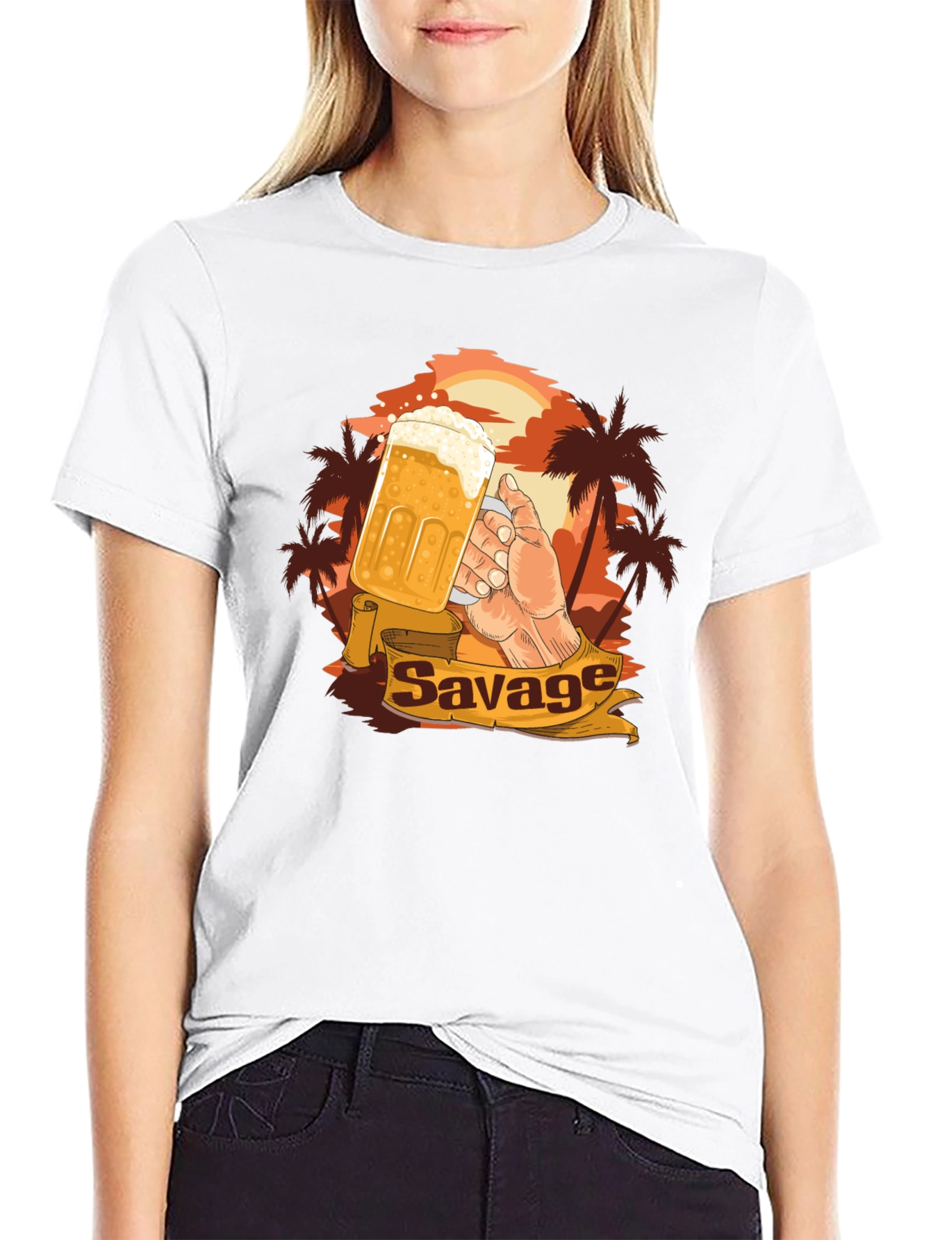 Savage Beer Graphic Tee - Tropical Sunset