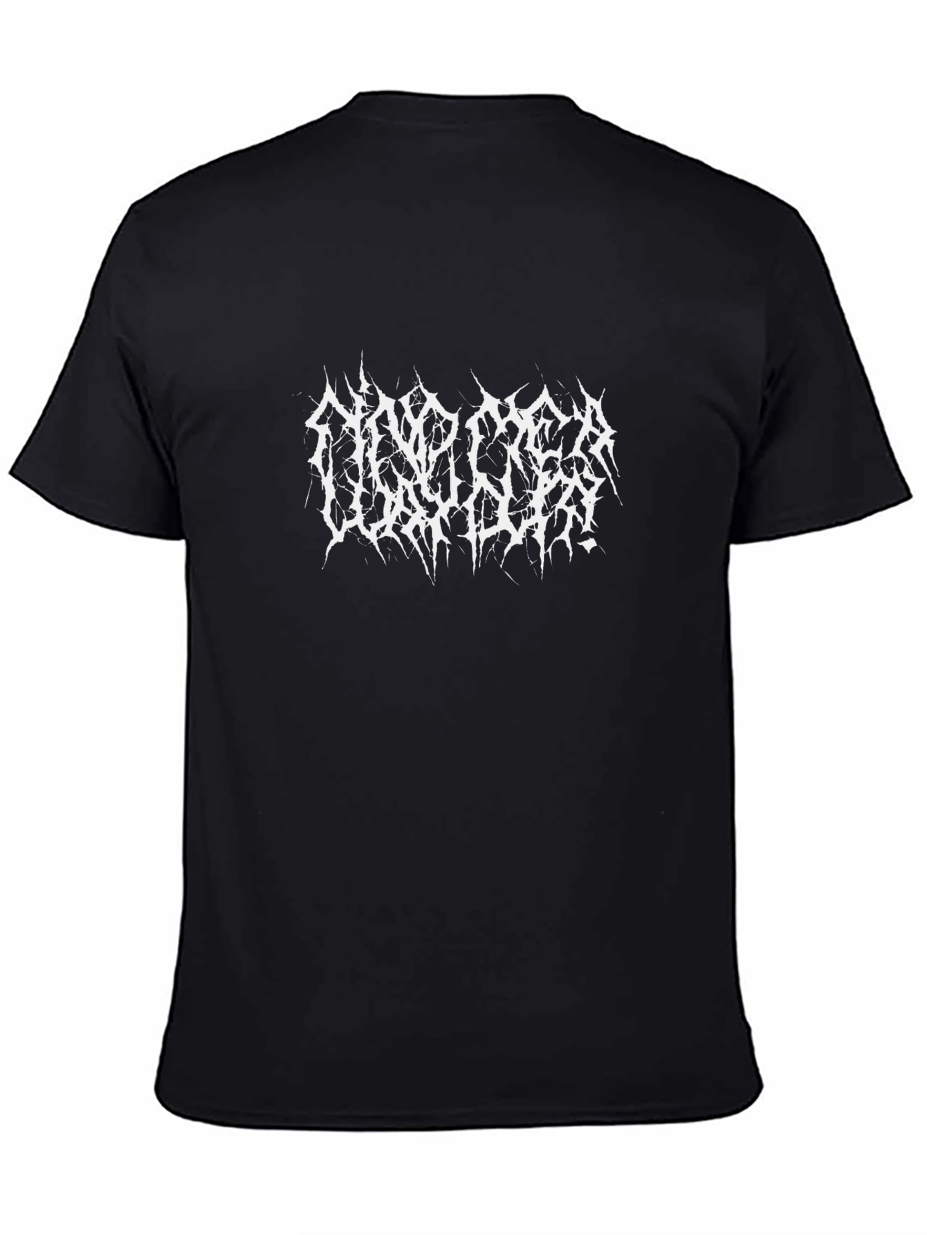 Mens Black T-Shirt with White Metal Band Logo