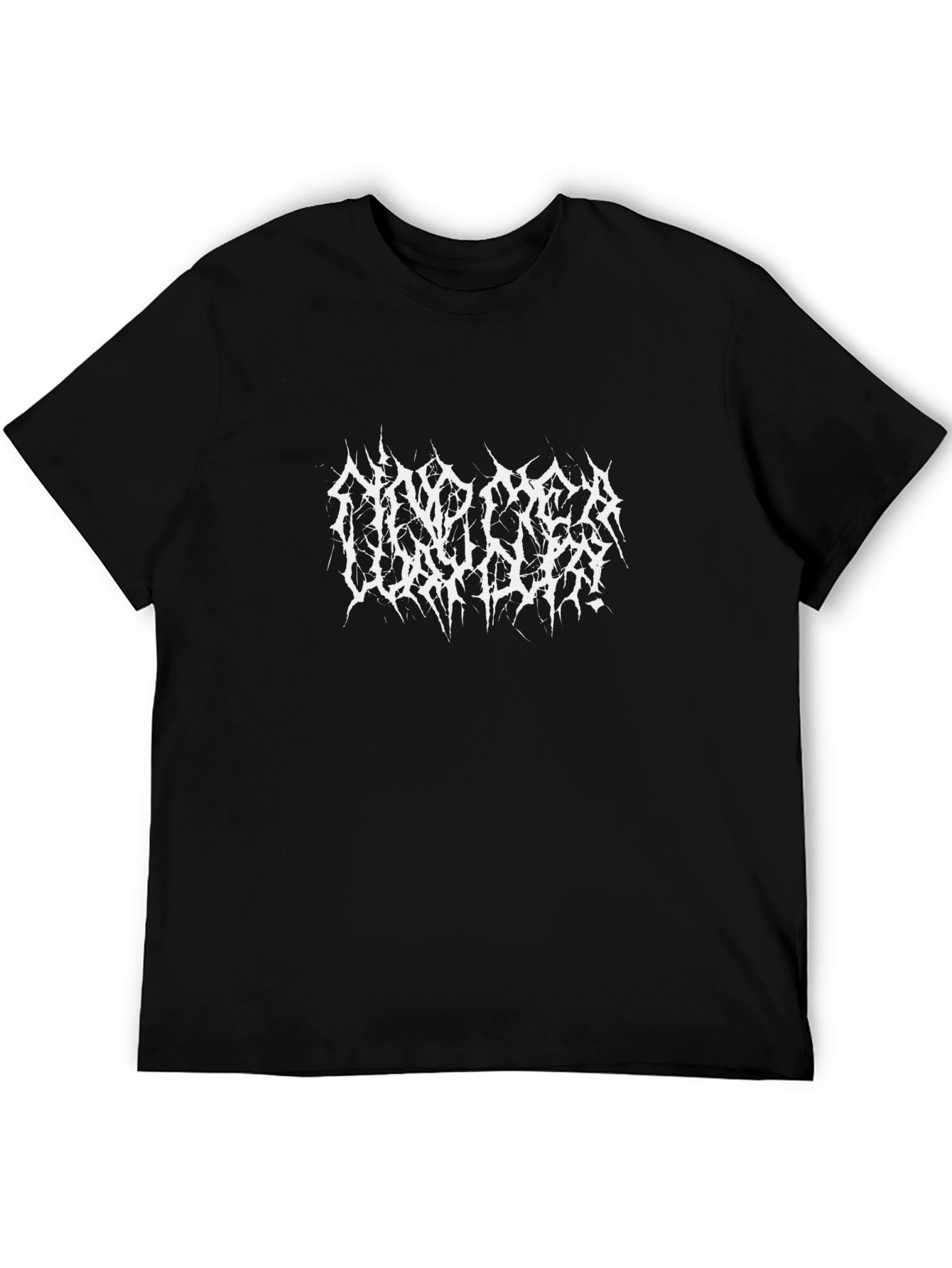 Mens Black T-Shirt with White Metal Band Logo