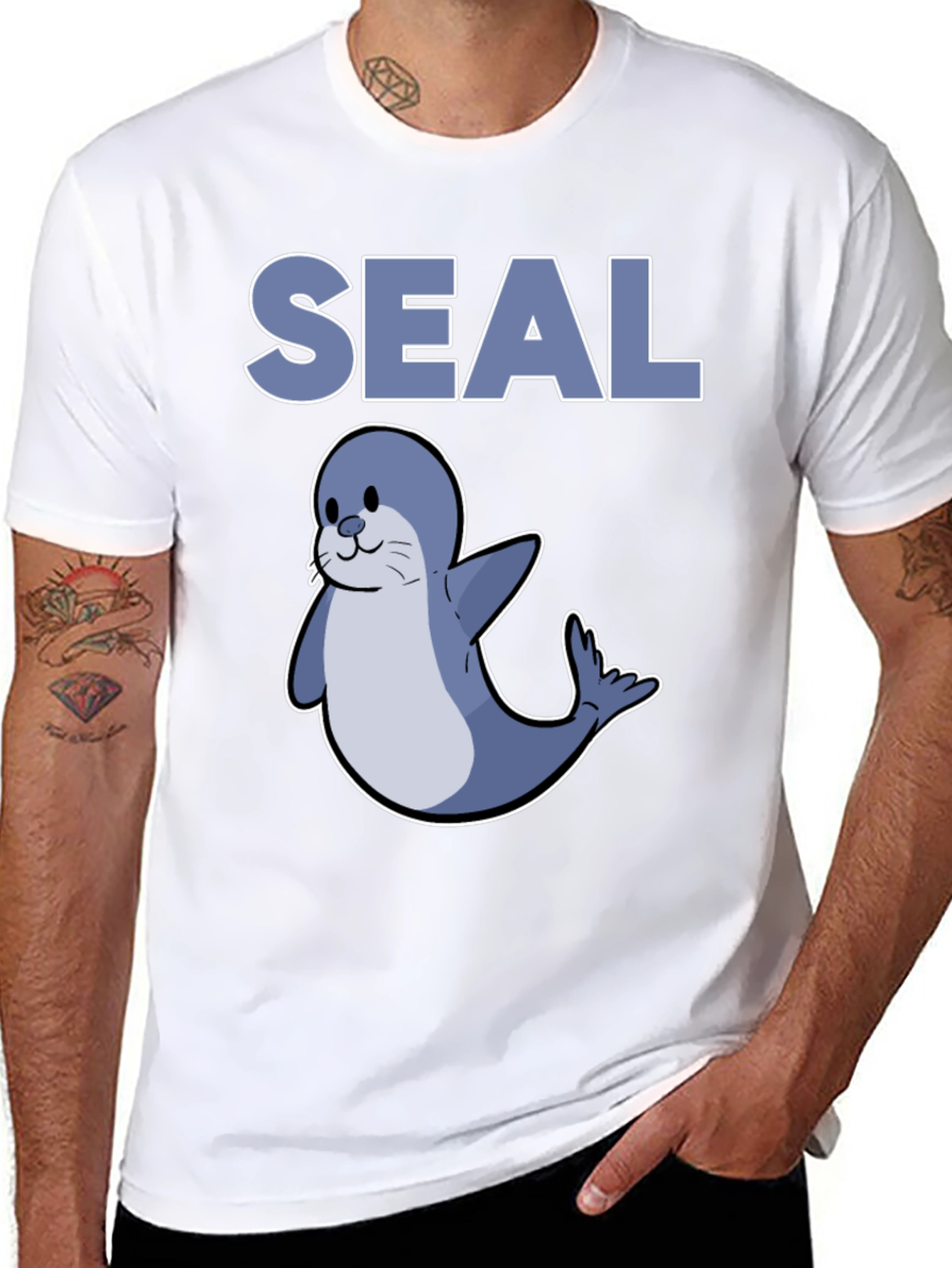 Cute Seal Graphic T-Shirt - Black