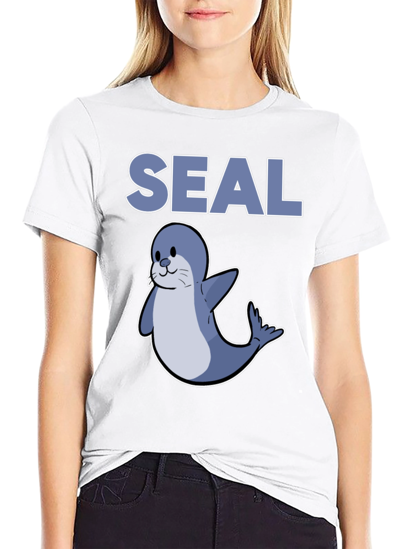 Cute Seal Graphic T-Shirt - Black