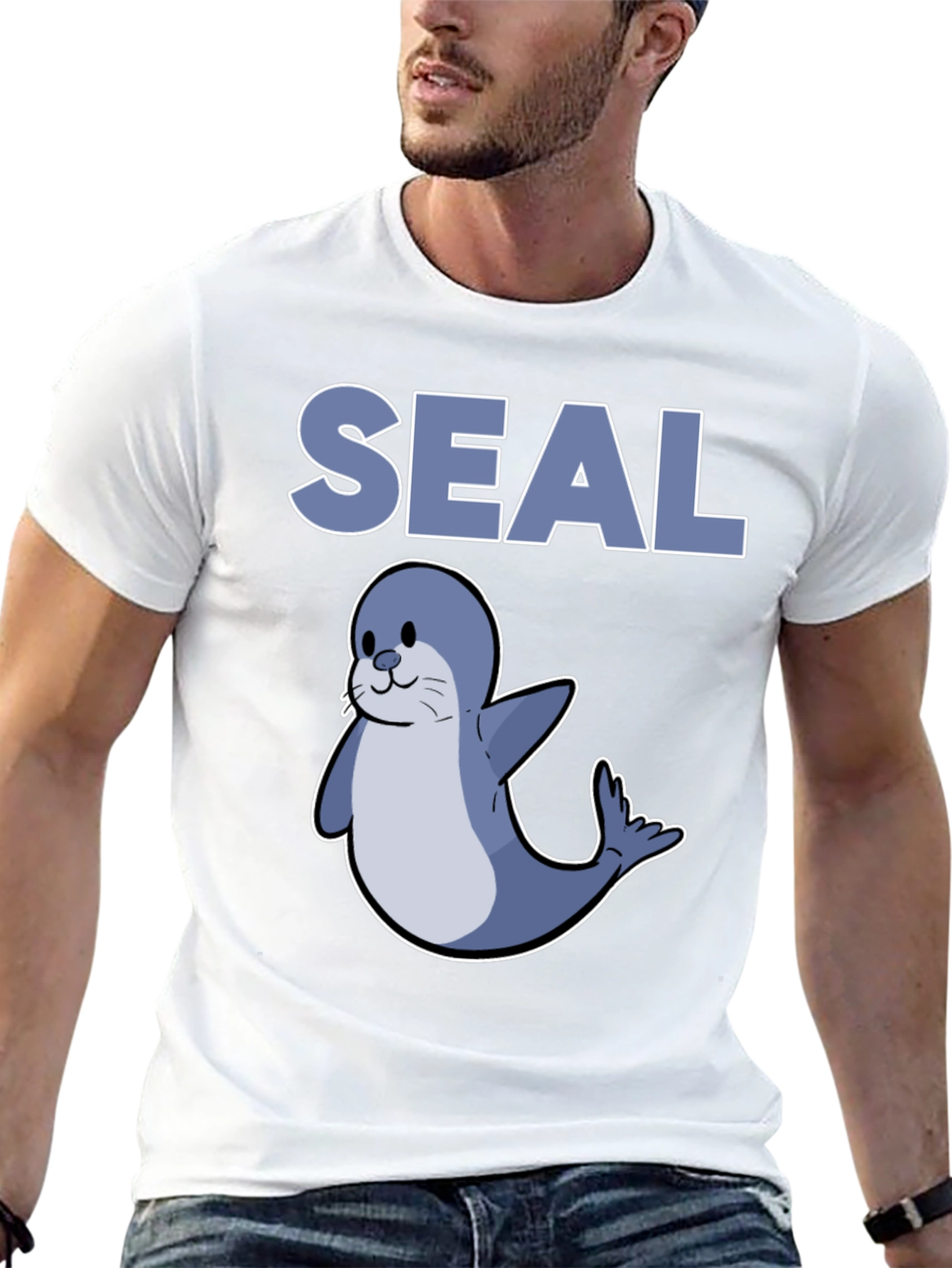Cute Seal Graphic T-Shirt - Black