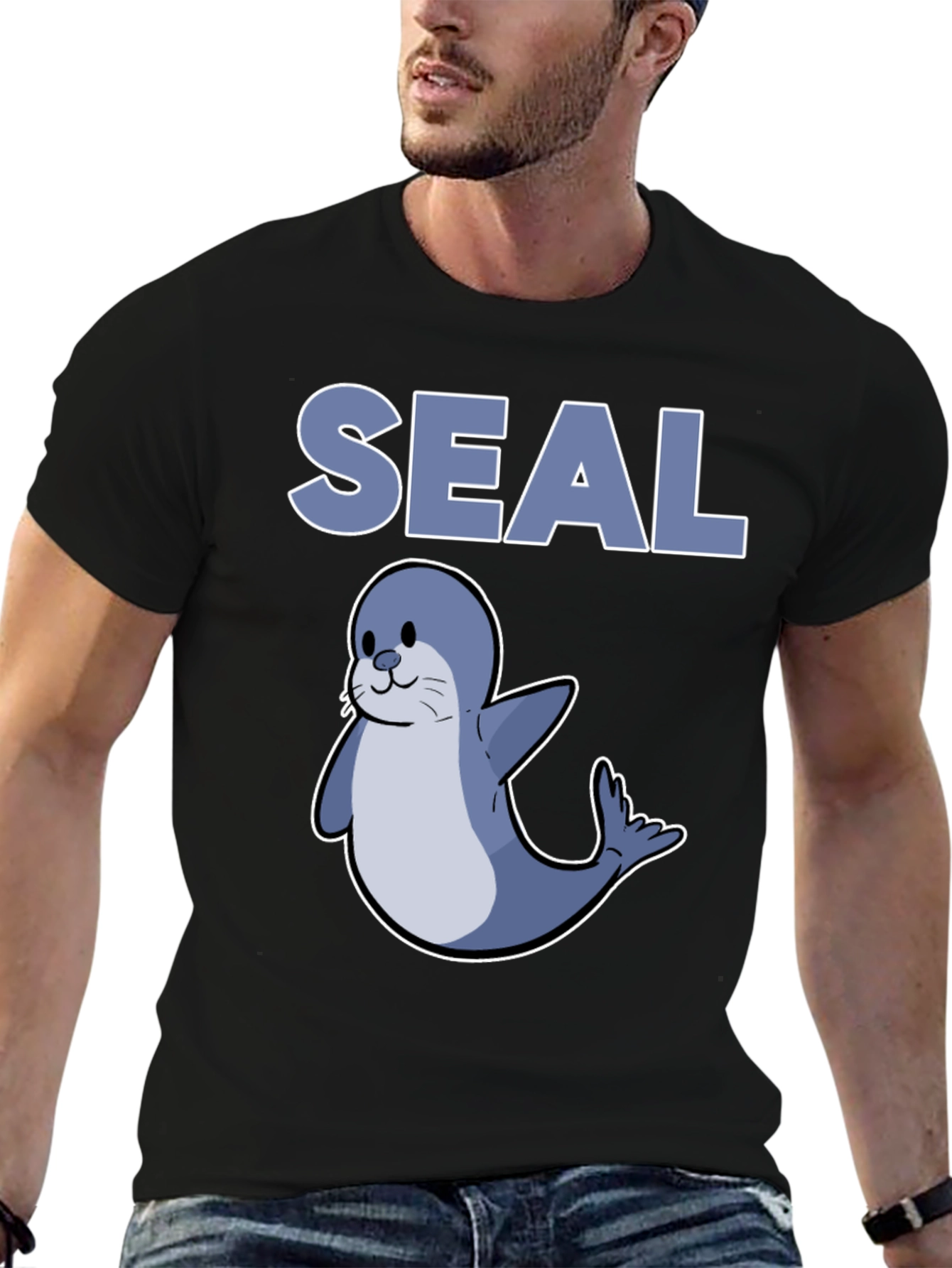 Cute Seal Graphic T-Shirt - Black