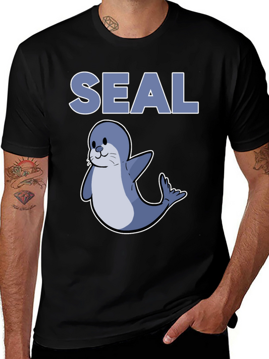 Cute Seal Graphic T-Shirt - Black