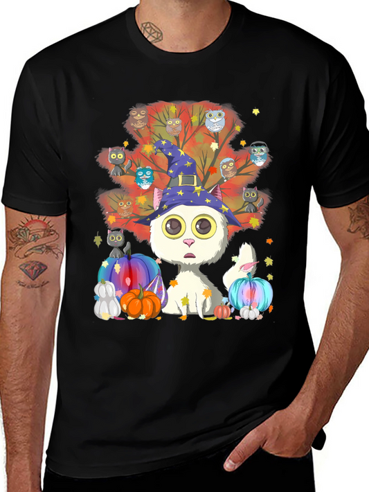 Halloween Cat & Owls T-Shirt